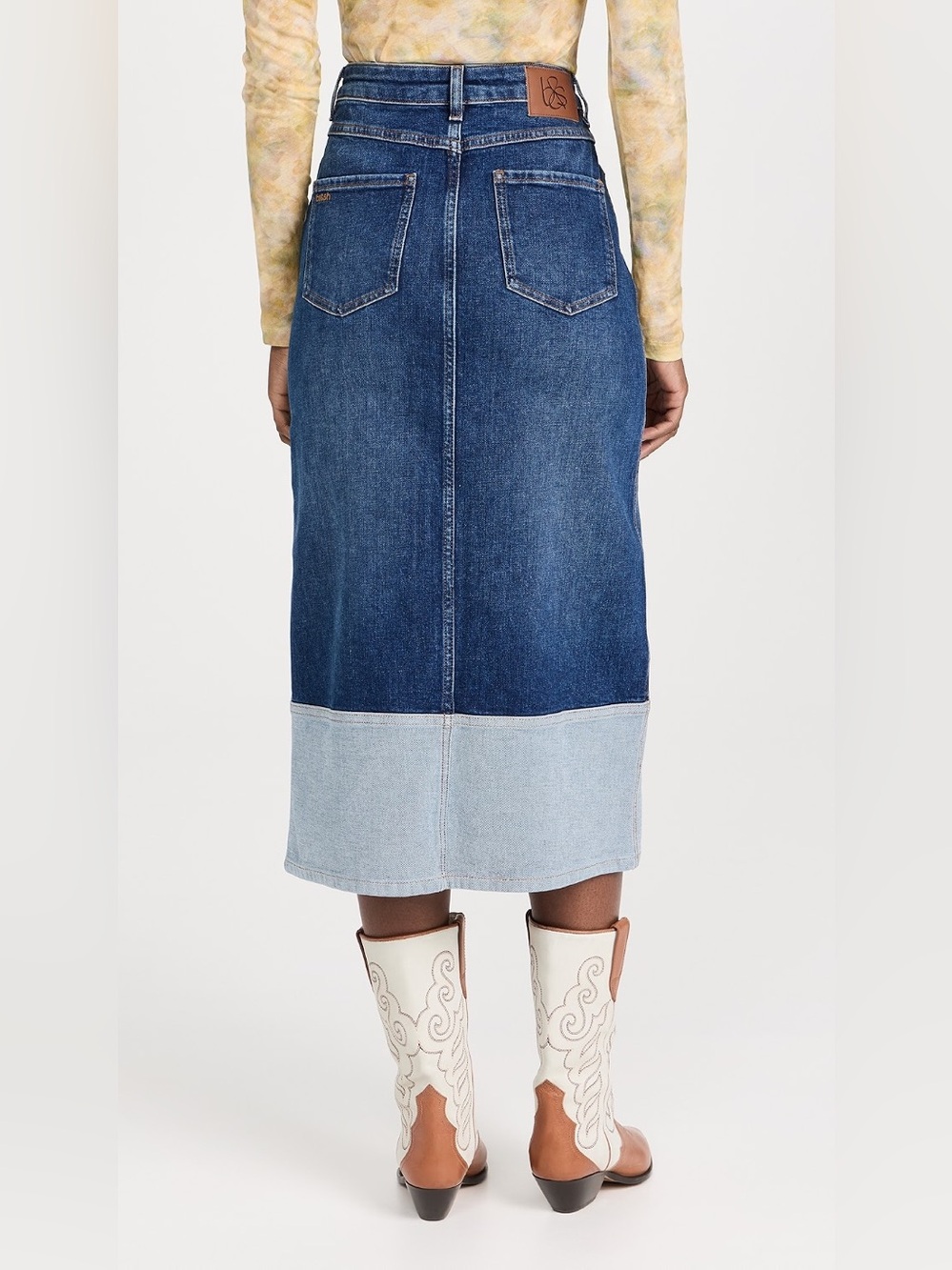 ba&sh Vicky two-tone denim midi skirt size US 2 NWT - Picture 4 of 11